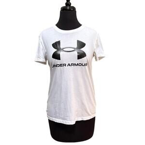 Under Armour Loose Fit White Black Logo Tee S